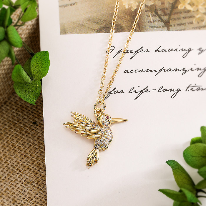 Modern Style Classic Style Bird Copper 18K Gold Plated Zircon Pendant Necklace In Bulk