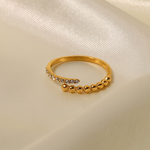 Moda geométrica de aço inoxidável aberto anel embutido strass anéis de cobre