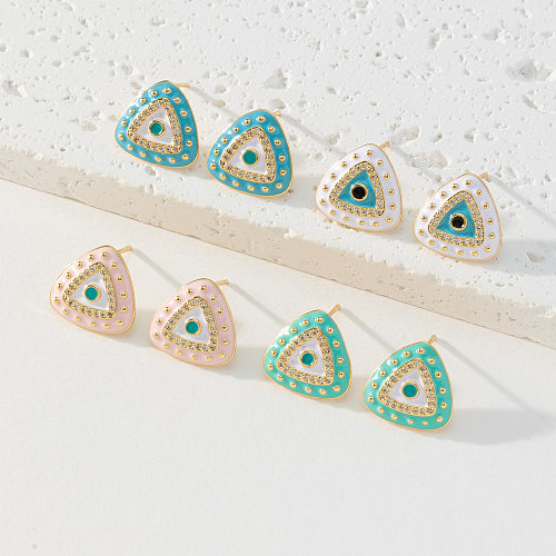 1 Pair Fashion Triangle Devil'S Eye Copper Enamel Zircon Ear Studs
