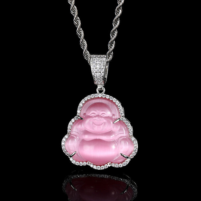 1 peça estilo simples Buda Maitreya cobre incrustado opala pingente colar