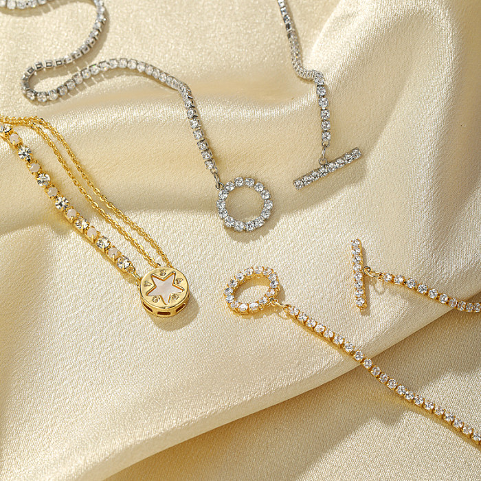 Glamouröse glänzende Stern-Kupfer-Toggle-Plating-Inlay-Zirkon-Halskette mit 14-Karat-Vergoldung