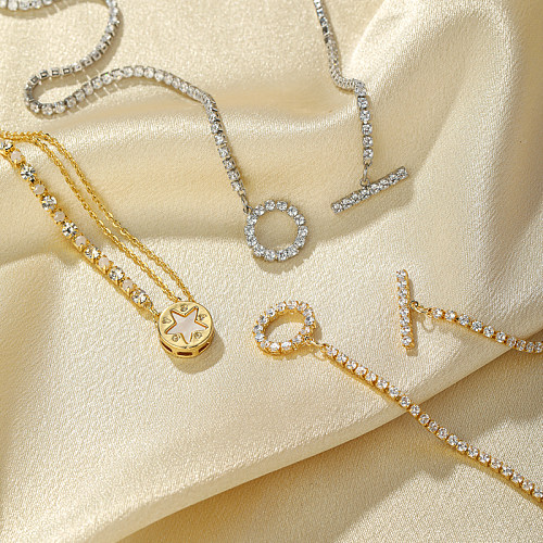 Glamouröse glänzende Stern-Kupfer-Toggle-Plating-Inlay-Zirkon-Halskette mit 14-Karat-Vergoldung