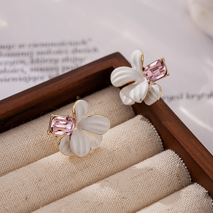 1 Pair Simple Style Flower Inlay Copper Zircon Ear Studs
