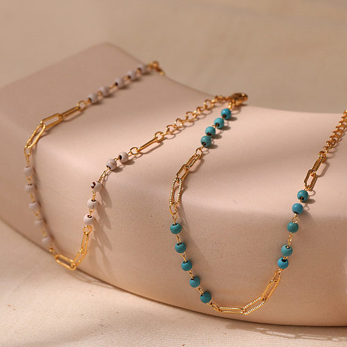 Bracelets plaqués or 18K de placage de cuivre turquoise rond de style classique de style simple