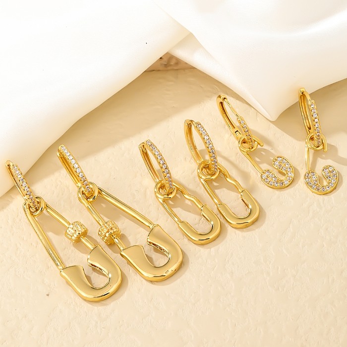1 Pair Casual Paper Clip Round Inlay Copper Zircon Drop Earrings