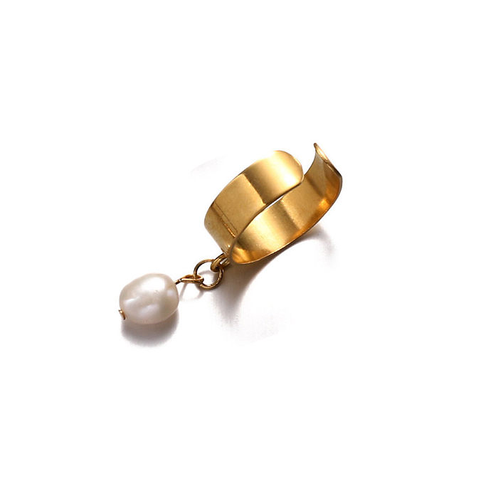 Modern Style Geometric Cross Heart Shape Stainless Steel Artificial Gemstones Freshwater Pearl Open Ring In Bulk