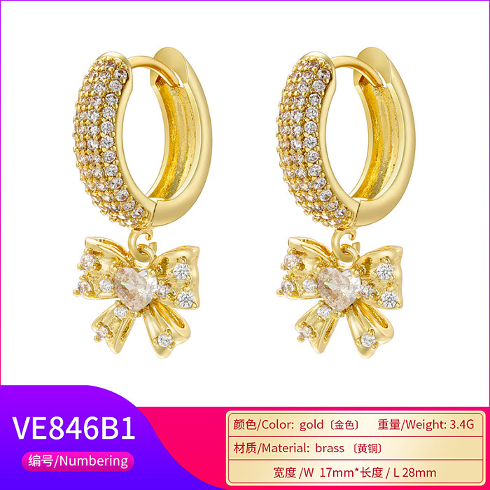 1 Pair Elegant Luxurious Vacation Butterfly Plating Inlay Copper Zircon 18K Gold Plated Drop Earrings