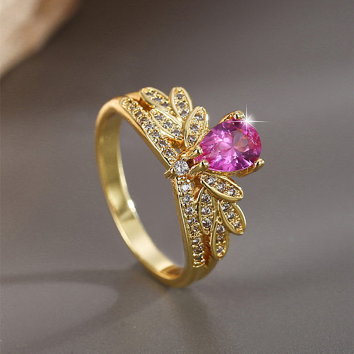 Lady Water Droplets Copper Plating Inlay Zircon Rings