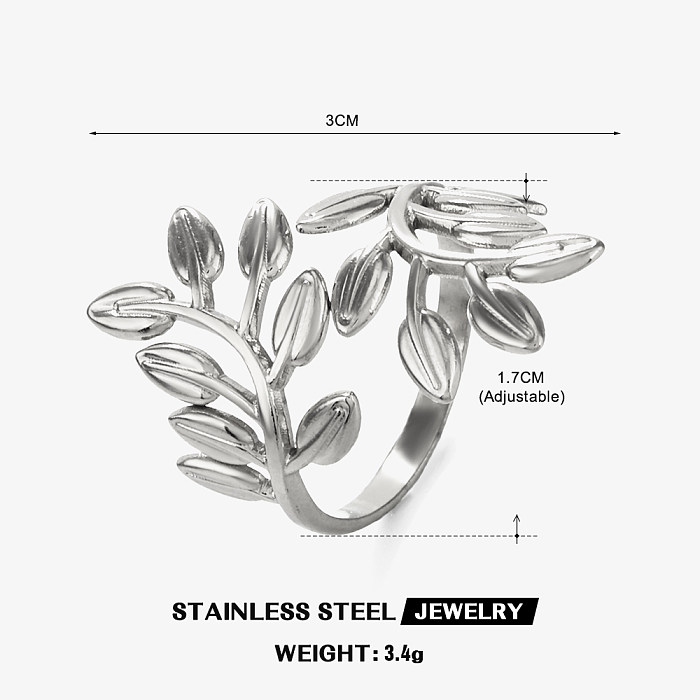 IG Style Leaves Stainless Steel Plating 18K Gold Plated Open Rings