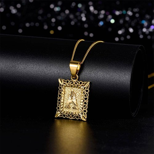 Retro Letter Stainless Steel Copper Plating Inlay Zircon 18K Gold Plated Pendant Necklace