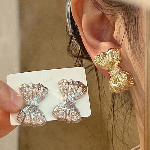 1 Pair Sweet Simple Style Bow Knot Plating Inlay Copper Zircon Ear Studs