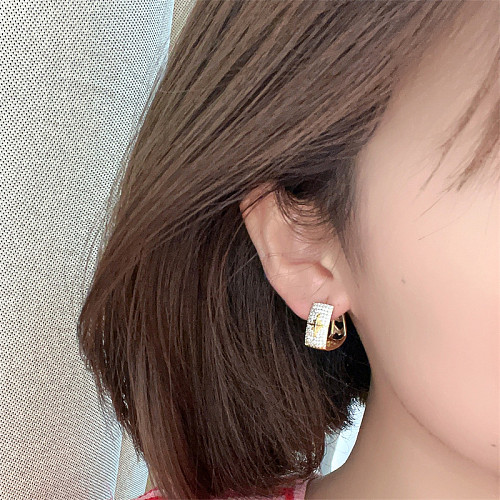 1 Pair Basic Simple Style Shiny Geometric Plating Inlay Copper Zircon Gold Plated Earrings