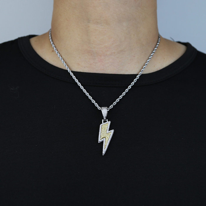 Hip-Hop Lightning Copper Plating Inlay Zircon Pendant Necklace
