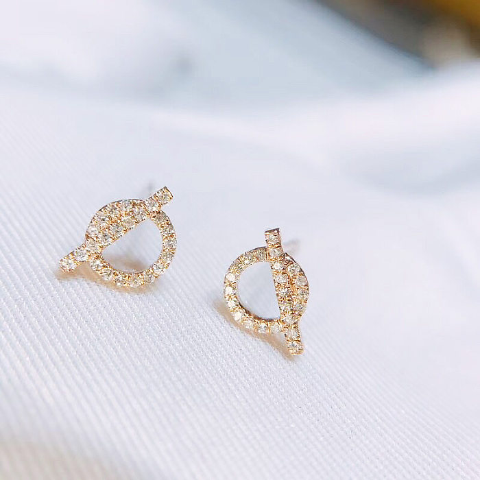 1 Pair Simple Style Round Inlay White Copper Zircon Ear Studs