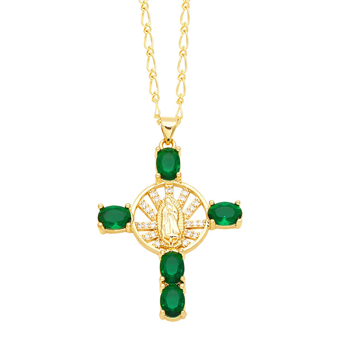 Collier avec pendentif en forme de croix de la Vierge Marie, nouveauté rétro, avec incrustation de cuivre et Zircon plaqué or 18 carats