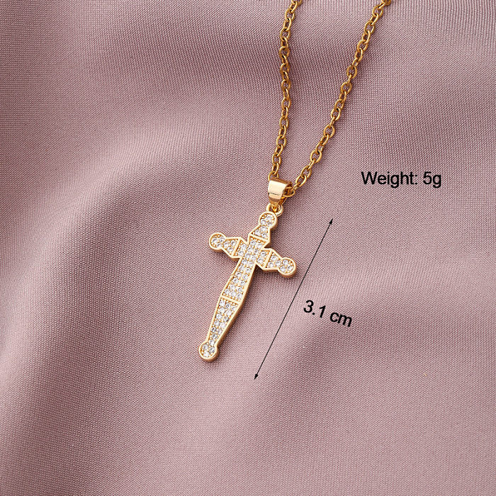 1 Piece Fashion Cross Copper Inlay Zircon Pendant Necklace