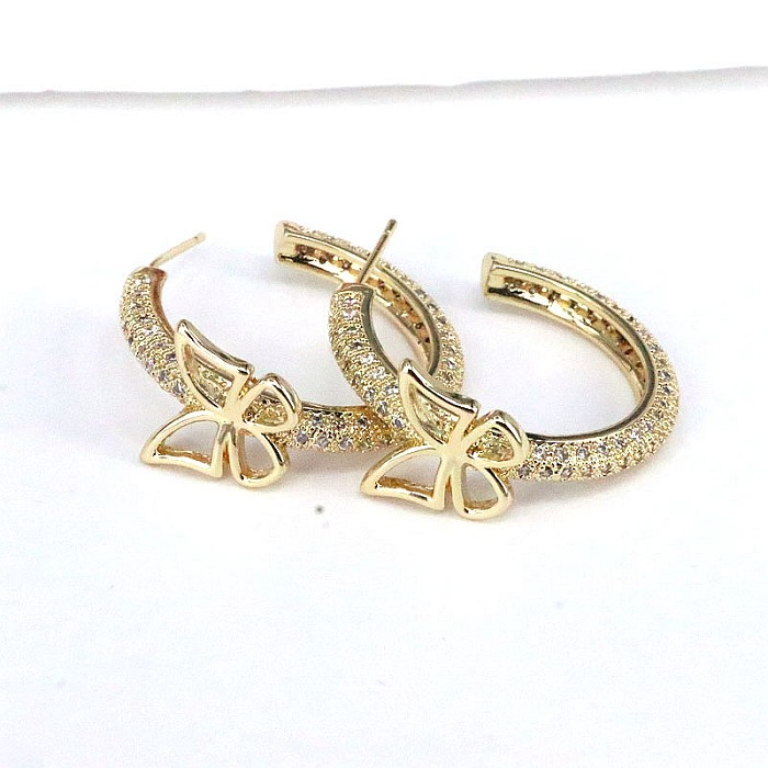 1 Pair INS Style Casual Star Moon Butterfly Copper Plating Inlay Zircon Gold Plated Ear Studs