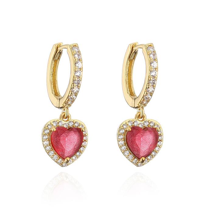 Fashion Zircon Micro-inlaid Peach Heart Earrings European And American Style Copper Jewelry