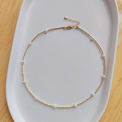 1 pieza Estilo simple Collar de cobre con perlas de imitación de color sólido