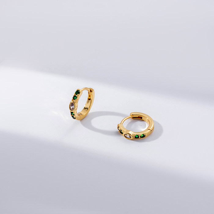 1 Pair Elegant Simple Style Round Plating Inlay Copper Zircon 18K Gold Plated Hoop Earrings