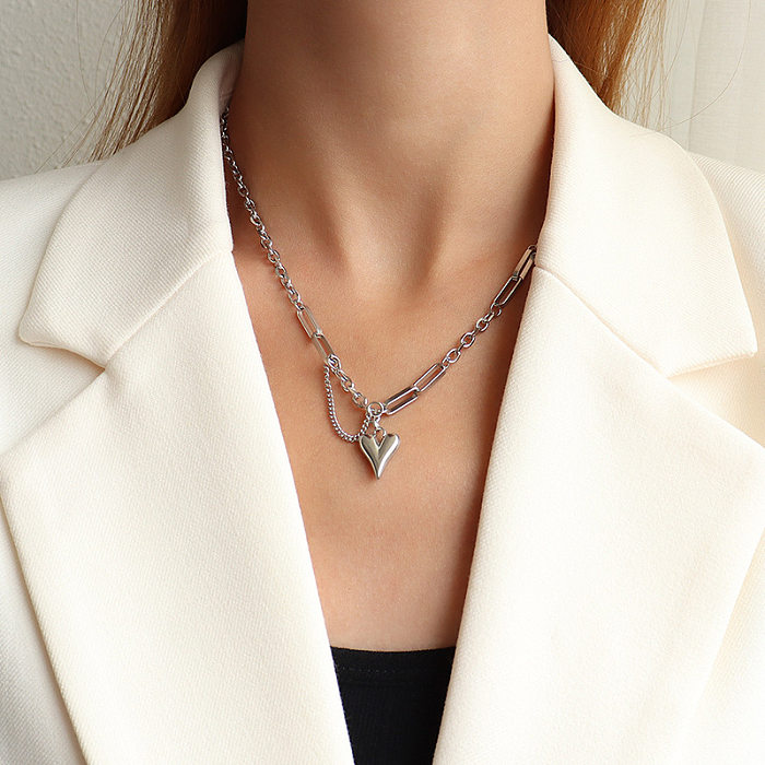 1 pieza de collar de pulseras de mujer de acero titanio con forma de corazón a la moda
