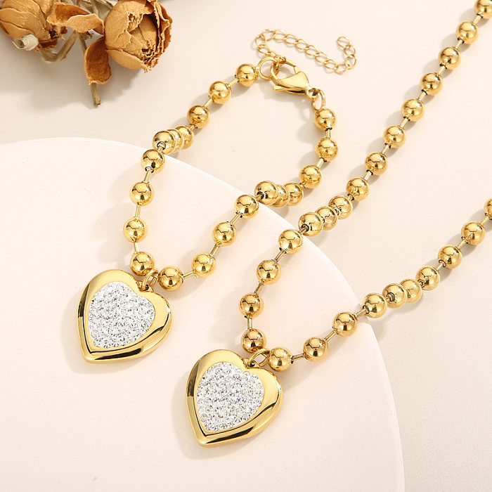 Casual Vacation Heart Shape Titanium Steel Plating 18K Gold Plated Bracelets Necklace