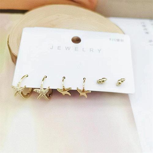 Retro Classic Style Star Smiley Face Butterfly Copper Inlay Zircon Earrings