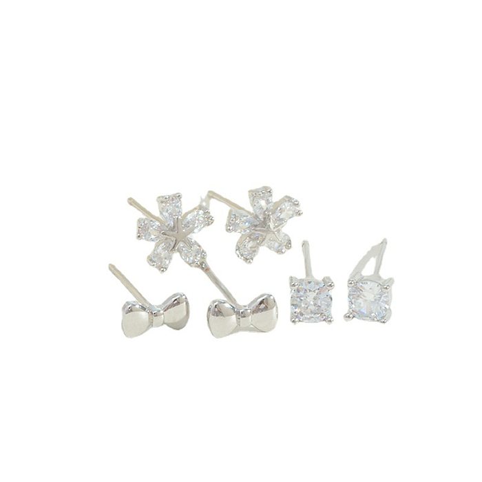 1 Juego de pendientes de diamantes de imitación con incrustaciones de cobre de copo de nieve de estilo Simple
