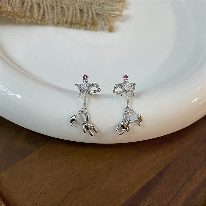 1 Pair Simple Style Commute Star Bear Heart Shape Enamel Inlay Copper Rhinestones Earrings