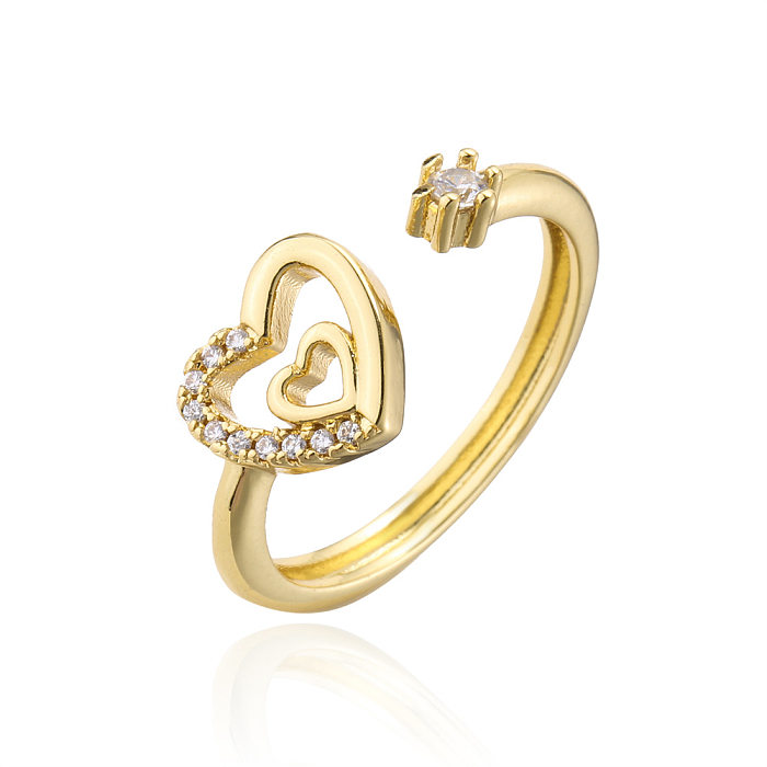 Simple Design Ring 18K Gold Plated Heart Shape Zircon Open Ring