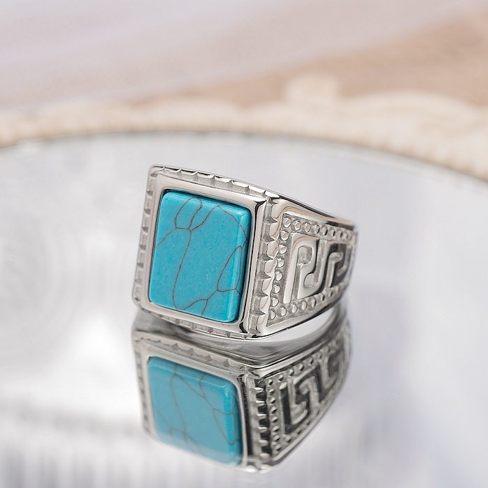Retro Turquoise Titanium Micro-Inlaid Gemstone  Couple Ring