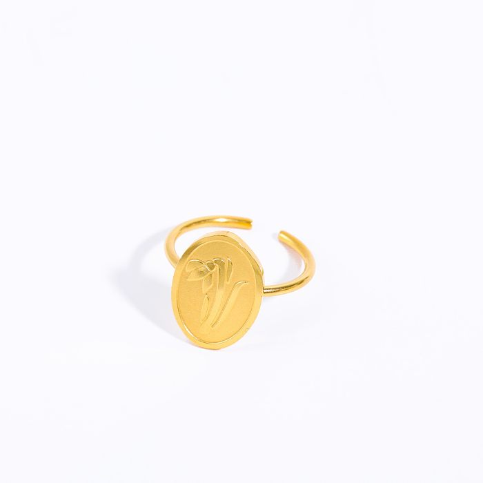 Großhandel Mode ovale Blume Chrysantheme Edelstahl vergoldet offener Ring