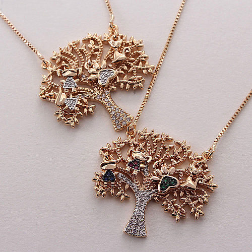 Casual Streetwear Tree Copper Gold Plated Zircon Pendant Necklace In Bulk