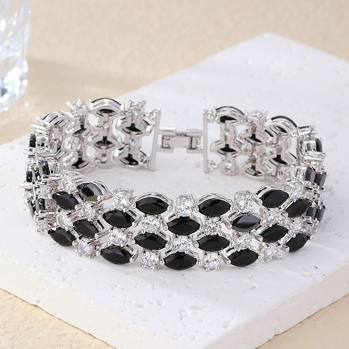 Simple Style Classic Style Round Copper Plating Hollow Out Inlay Zircon Bracelets