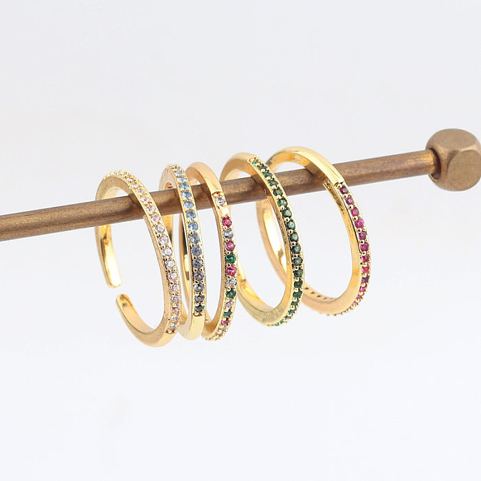 Anéis de cobre de zircão com anel aberto de cobre geométrico estilo simples