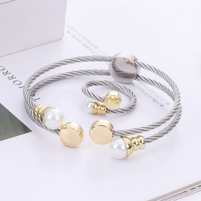Bracelets ronds en acier inoxydable et cuivre pour femmes, Style décontracté et Simple, incrustation de perles