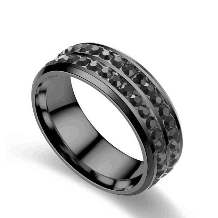 Cross-border European And American Titanium Steel Double Row Diamond Korean Fashion Stainless Steel Diamond Ring
