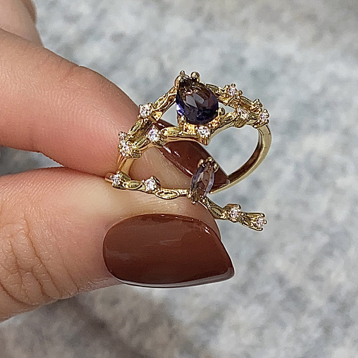 Classic Style Round Copper Plating Inlay Zircon Gold Plated Open Rings