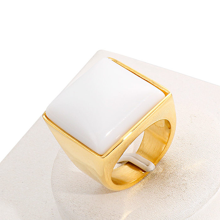 Joyería europea y americana, venta al por mayor, moda creativa, anillo cuadrado de ópalo de acero inoxidable, anillo Retro