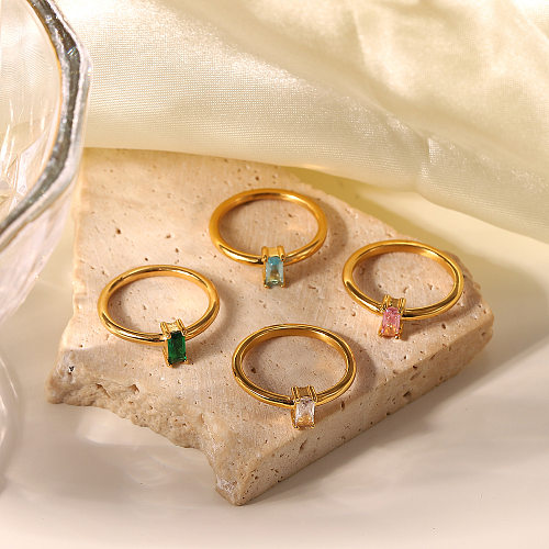 الفولاذ المقاوم للصدأ أزياء الذهب الأبيض مستطيلة الزركون خاتم رائع