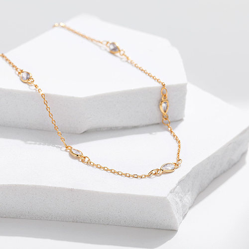 Simple Style Solid Color Copper Plating Chain Inlay Zircon Gold Plated Necklace