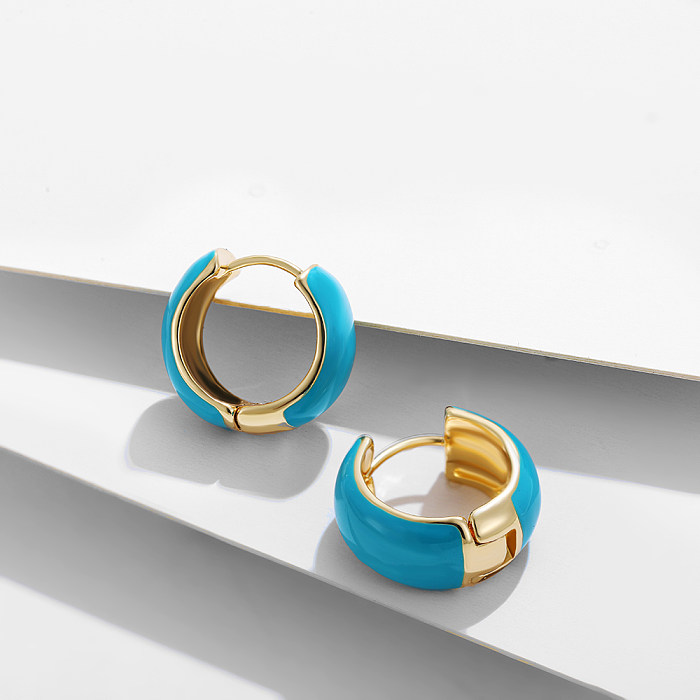 Simple Style Round Copper Hoop Earrings Enamel Copper Earrings 1 Pair