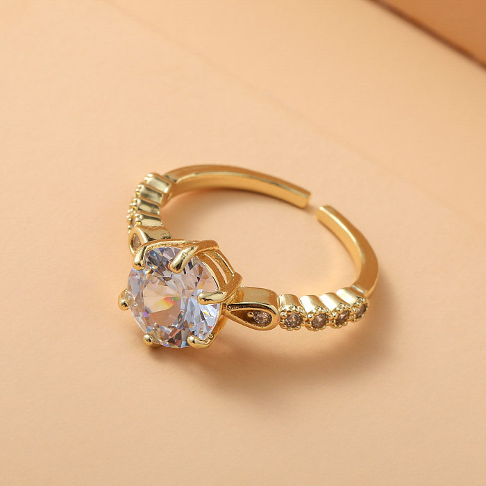 Simple Style Solid Color Copper Plating Inlay Zircon Open Rings