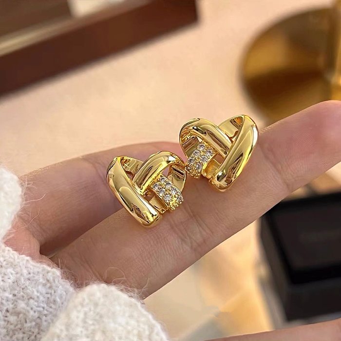 1 Pair Sweet Heart Shape Inlay Copper Artificial Diamond Ear Studs