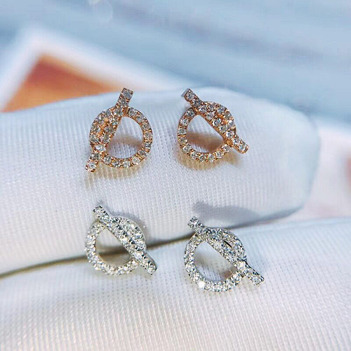 1 Pair Simple Style Round Inlay White Copper Zircon Ear Studs