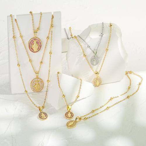 Halskette aus Edelstahl mit Mikro-Intarsien und ovalem Anhänger „Jungfrau Maria“ aus Zirkon