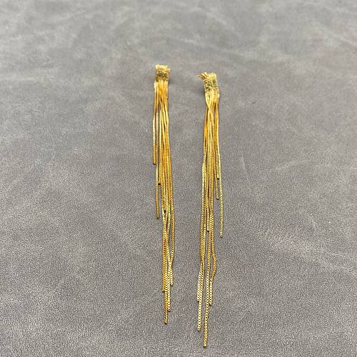1 paire de boucles d'oreilles pendantes en cuivre plaqué à pampilles de Style Simple IG