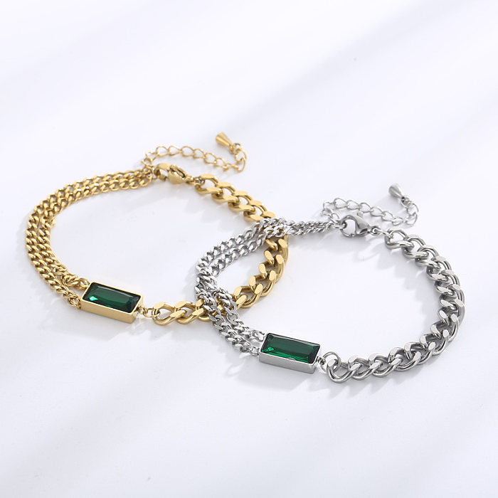 Modern Style Rectangle Titanium Steel Plating Inlay Glass 18K Gold Plated Bracelets Necklace