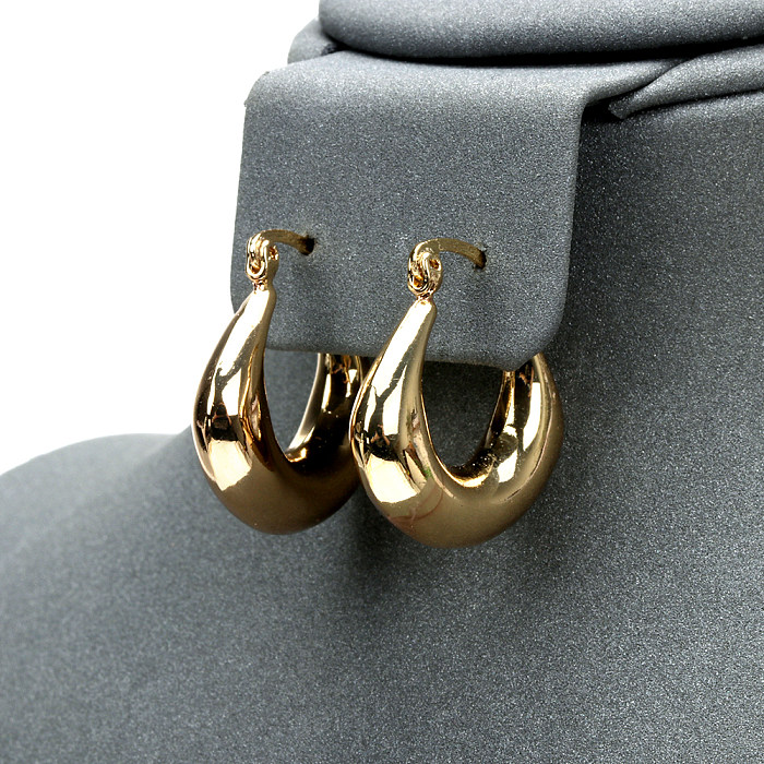 1 paire de boucles d'oreilles en cuivre plaqué or 18 carats, style simple, en forme de U