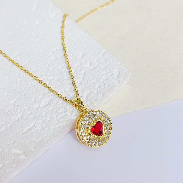 Retro Heart Shape Copper Inlay Pendant Necklace 1 Piece